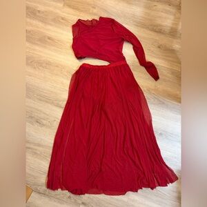 Red Ballroom Dance Dress Mesh Top Performance Costume Size Large